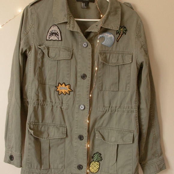 Collared Olive Jacket with Cartoon patches - Picture 2 of 2